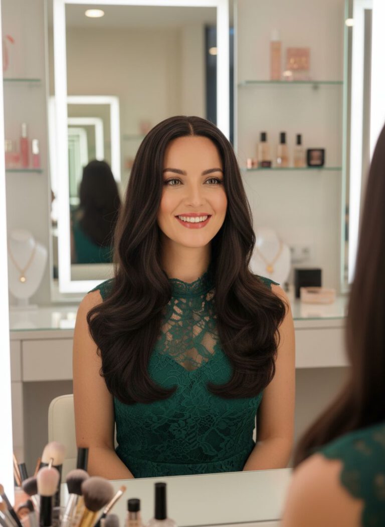 Echthaar Perücke in schwarz lang